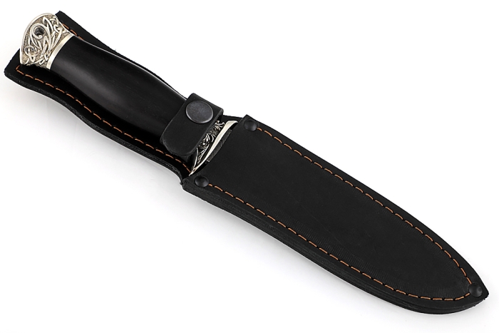 Нож Атака (дамаск-долы, чёрный граб-мельхиор)