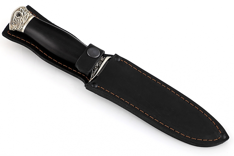 Нож Атака (дамаск-долы, чёрный граб-мельхиор)
