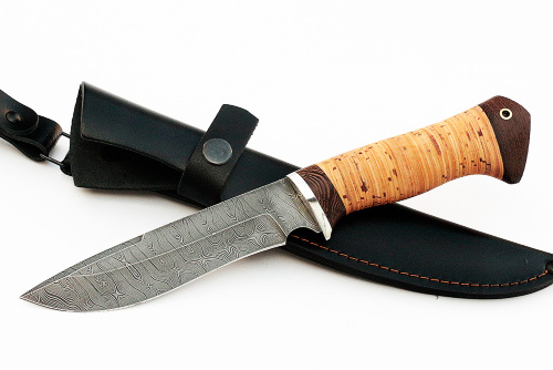Нож Флагман (дамаск, береста) 