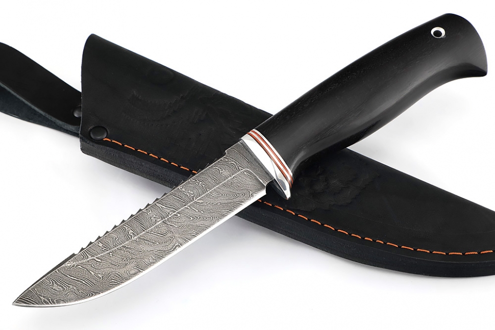 Нож Судак малый (дамаск, чёрный граб) без экстракторов