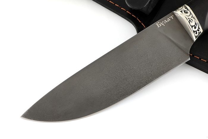 Нож Глухарь (булат, чёрный граб - мельхиор) резная рукоять