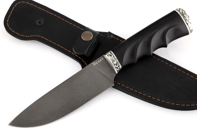 Нож Глухарь (булат, чёрный граб - мельхиор) резная рукоять