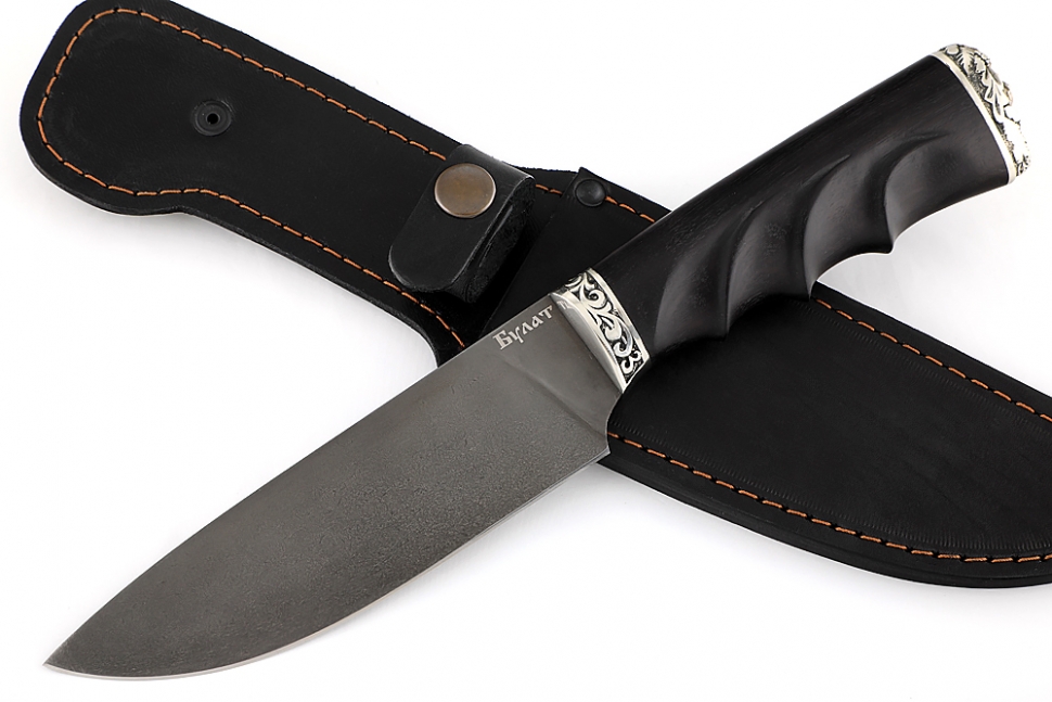 Нож Глухарь (булат, чёрный граб - мельхиор) резная рукоять