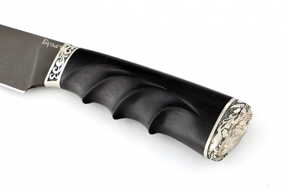 Нож Глухарь (булат, чёрный граб - мельхиор) резная рукоять