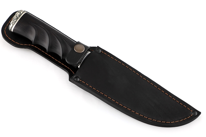 Нож Глухарь (булат, чёрный граб - мельхиор) резная рукоять