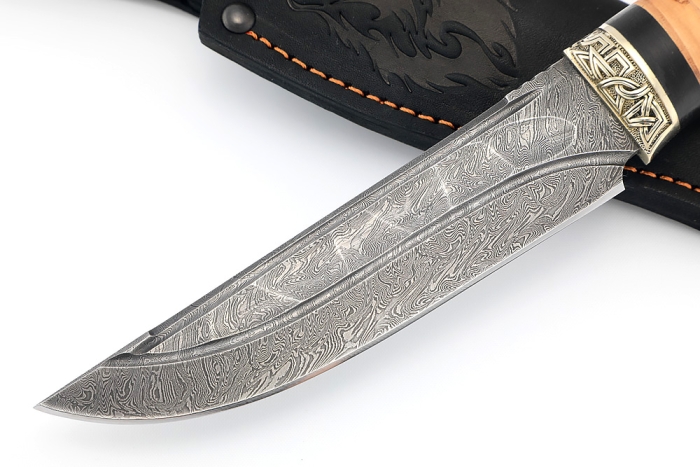 Нож Стрела (дамаск камень долы, мельхиор, береста)