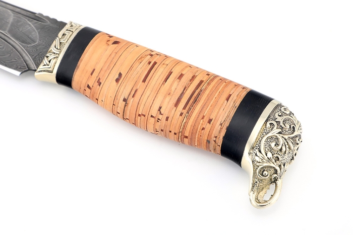 Нож Стрела (дамаск камень долы, мельхиор, береста)