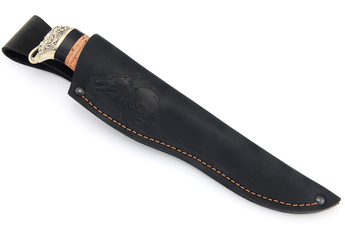 Нож Стрела (дамаск камень долы, мельхиор, береста)