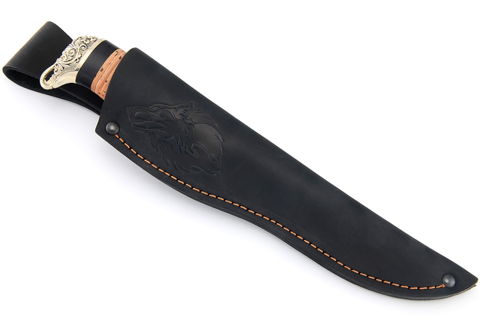 Нож Стрела (дамаск камень долы, мельхиор, береста)