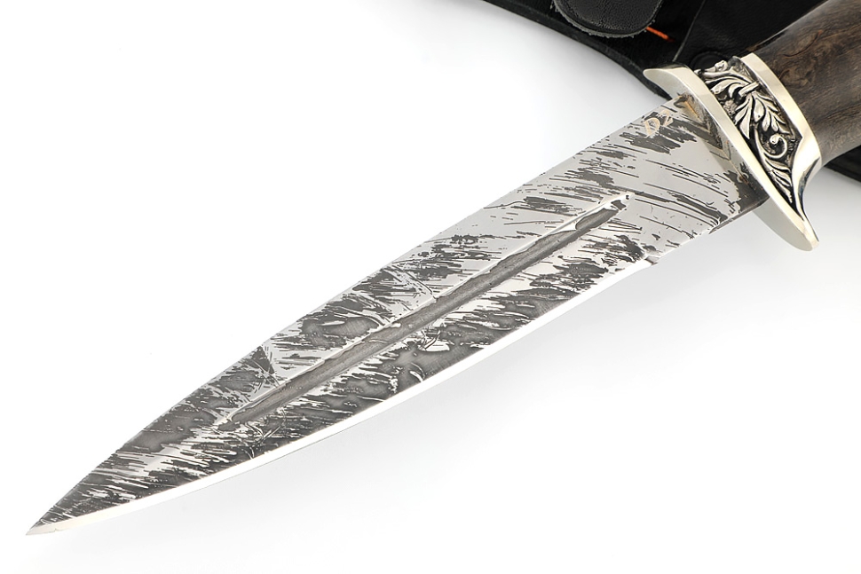 Нож Перо (D2, мельхиор, ясень стабилизированный)