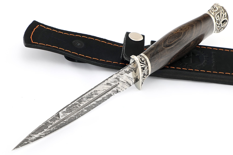 Нож Перо (D2, мельхиор, ясень стабилизированный)