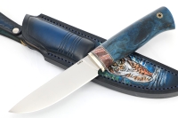 Нож Рысь (сталь ELMAX, карельская берёза синяя, вставка зуб мамонта) формованные ножны