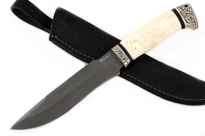 Нож Викинг (булат, рог лося - мельхиор), резьба ручной работы
