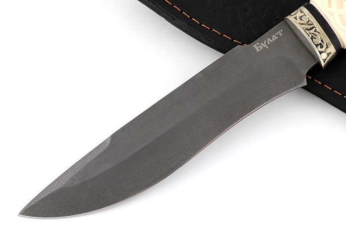 Нож Викинг (булат, рог лося - мельхиор), резьба ручной работы