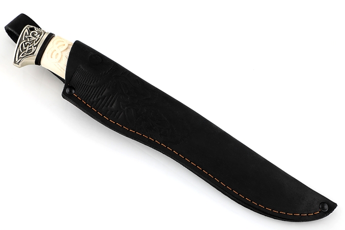 Нож Викинг (булат, рог лося - мельхиор), резьба ручной работы