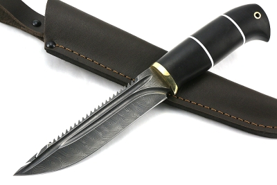 Нож Судак большой (дамаск-долы, чёрный граб)