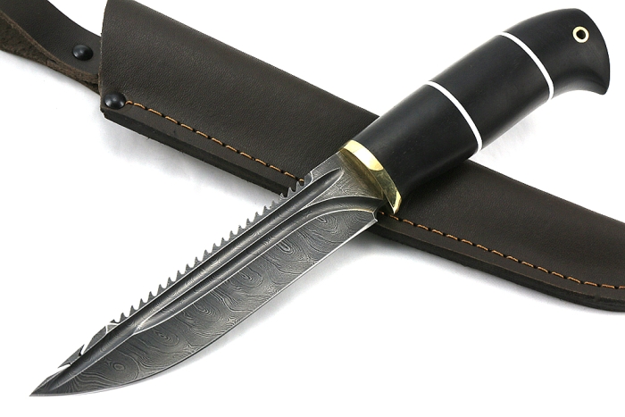 Нож Судак большой (дамаск-долы, чёрный граб)