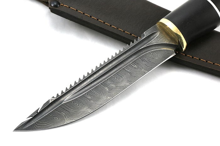 Нож Судак большой (дамаск-долы, чёрный граб)
