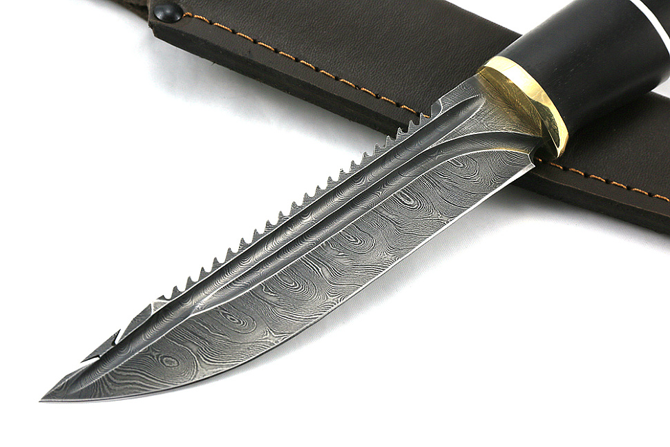 Нож Судак большой (дамаск-долы, чёрный граб)