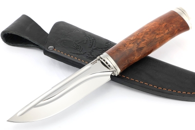 Нож Рысь (х12МФ-долы, мельхиор, карельская берёза коричневая)