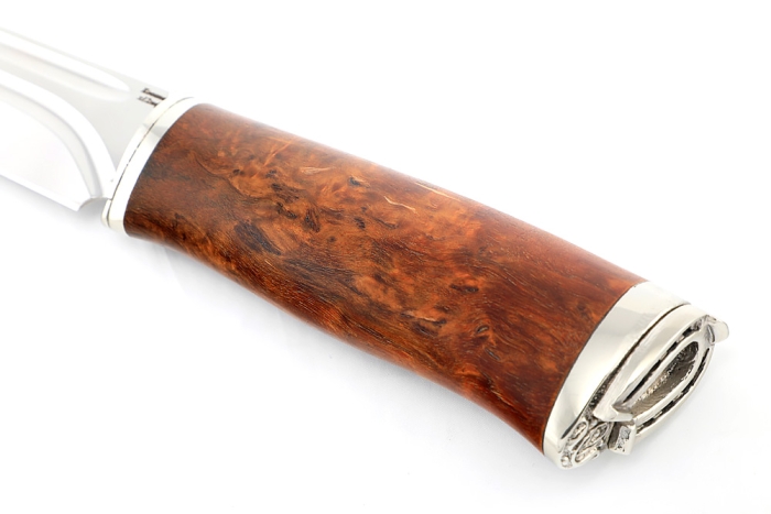 Нож Рысь (х12МФ-долы, мельхиор, карельская берёза коричневая)