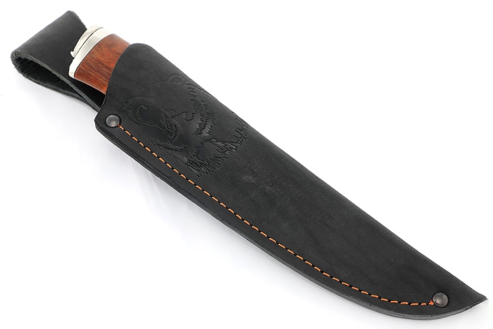 Нож Рысь (х12МФ-долы, мельхиор, карельская берёза коричневая)