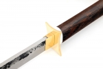 Нож Японец (кованая х12МФ, рукоять венге, цуба латунь, вставки из белого акрила) деревянные ножны - Цуба