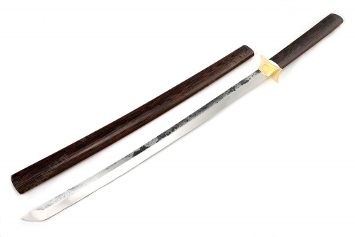 Нож Японец (кованая х12МФ, рукоять венге, цуба латунь, вставки из белого акрила) деревянные ножны