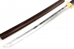 Нож Японец (кованая х12МФ, рукоять венге, цуба латунь, вставки из белого акрила) деревянные ножны - Клинок катаны сталь х12мф со следами ковки