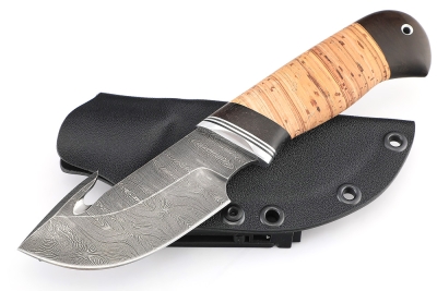 Нож Потрошитель (дамаск, береста) ножны из кайдекса