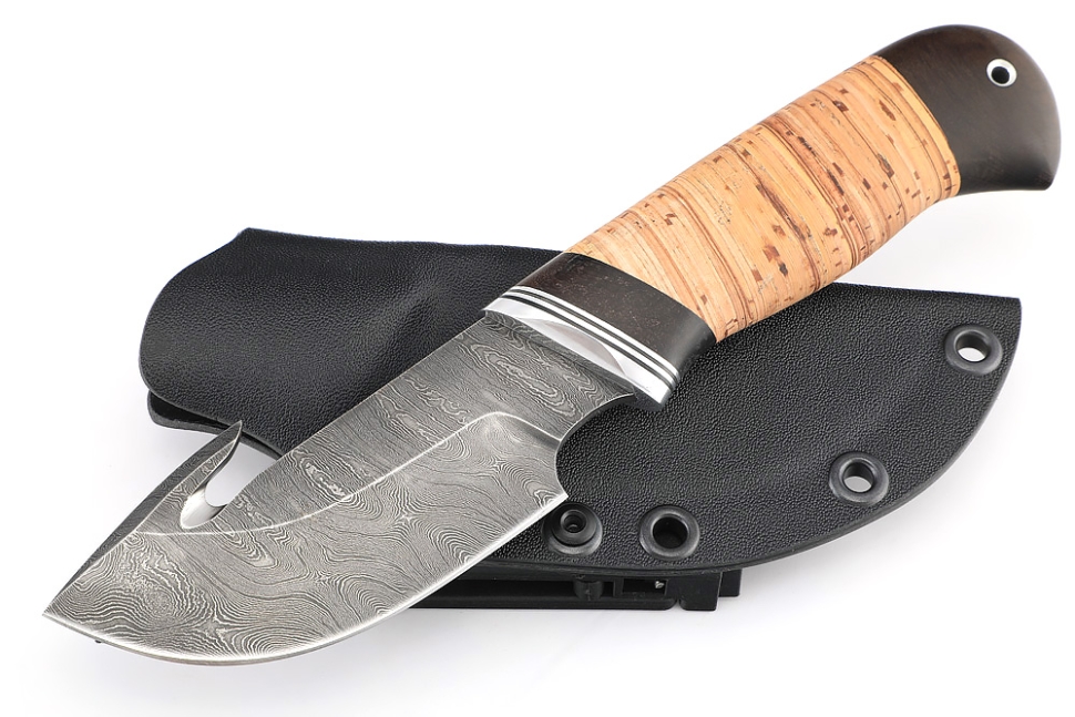 Нож Потрошитель (дамаск, береста) ножны из кайдекса
