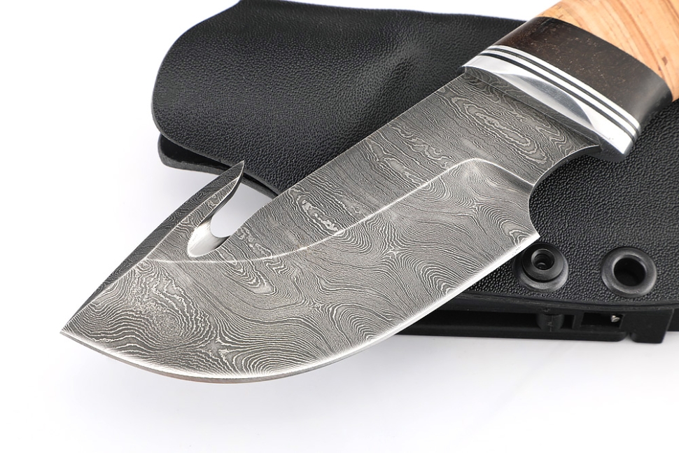 Нож Потрошитель (дамаск, береста) ножны из кайдекса