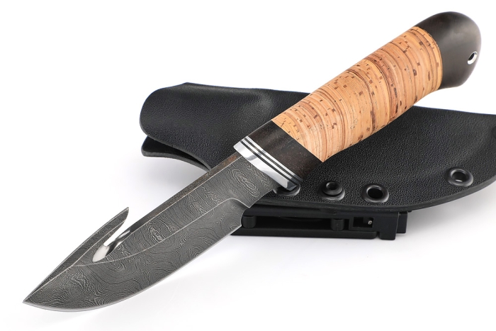 Нож Потрошитель (дамаск, береста) ножны из кайдекса