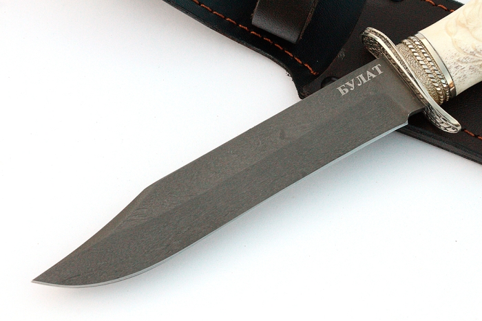 Нож Гладиатор (булат, рог лося - мельхиор), резьба ручной работы