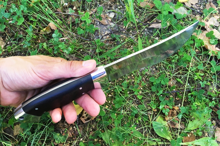 Нож Легионер (порошковая сталь Elmax, чёрный граб - дюраль) цельнометаллический