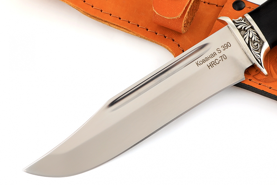 Нож Атака (S390, чёрный граб, гарда мельхиор)