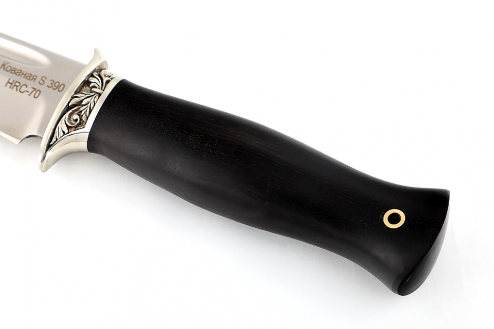 Нож Атака (S390, чёрный граб, гарда мельхиор)