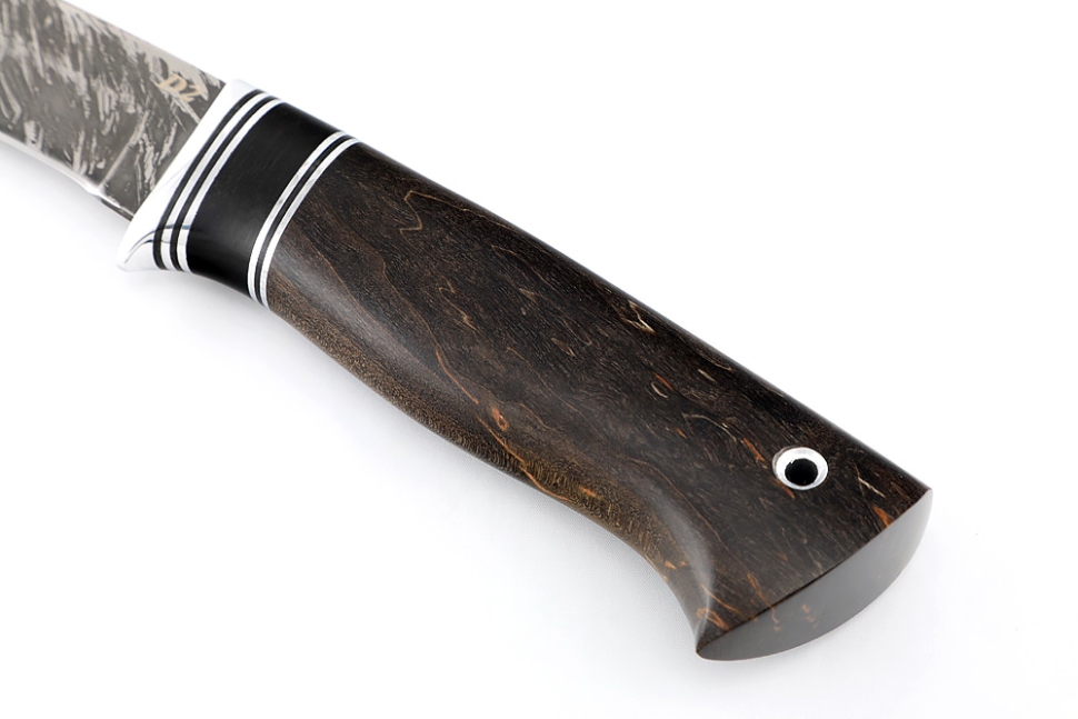 Нож Соболёк (D2, черный граб, карельская береза коричневая)