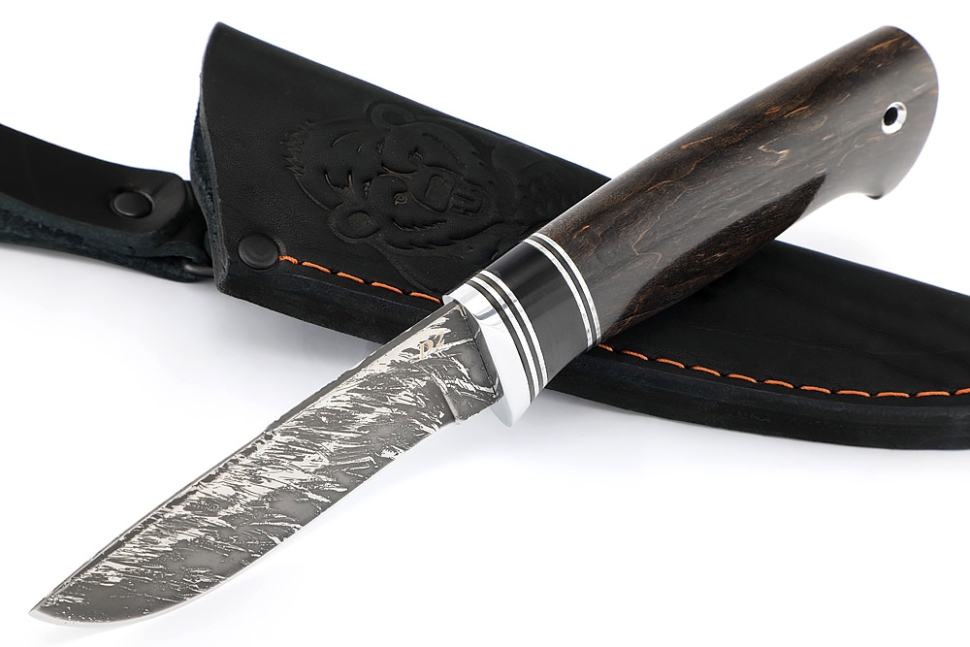 Нож Соболёк (D2, черный граб, карельская береза коричневая)