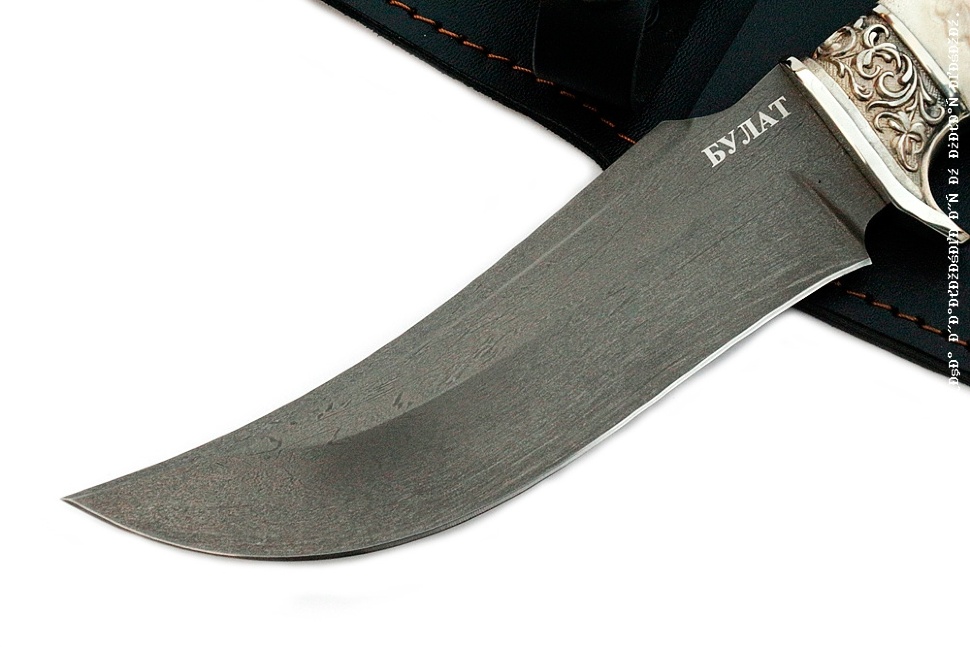 Нож Легион (булат, рог лося - мельхиор), резьба ручной работы (кабан)