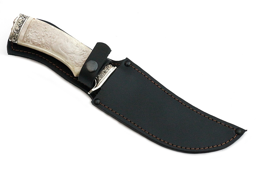 Нож Легион (булат, рог лося - мельхиор), резьба ручной работы (кабан)