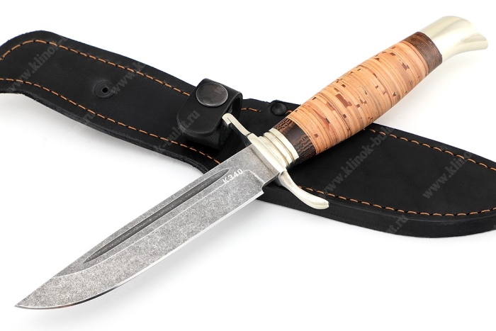 Финка НКВД (сталь К340, рукоять береста - мельхиор)