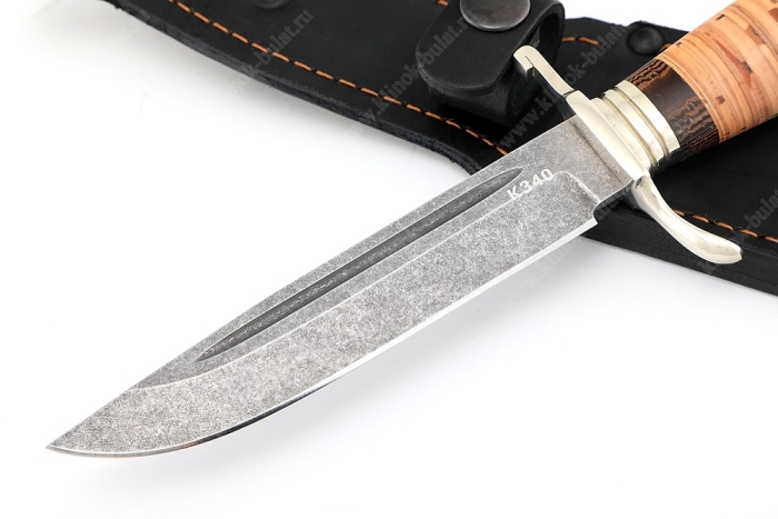 Финка НКВД (сталь К340, рукоять береста - мельхиор)