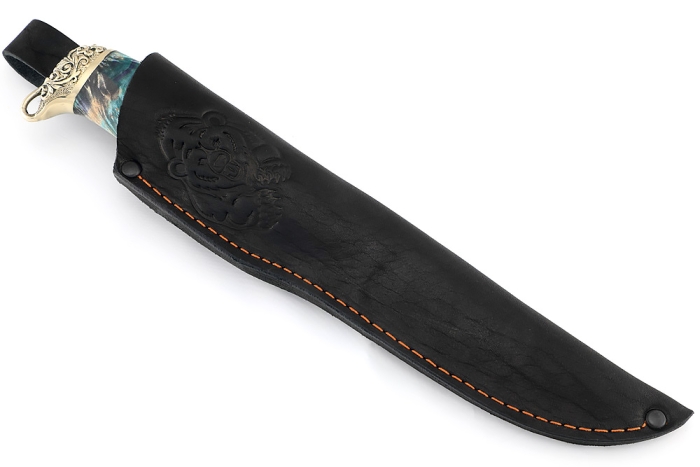 Нож Стрела (дамаск камень долы, мельхиор, кап клена фиолетовый)