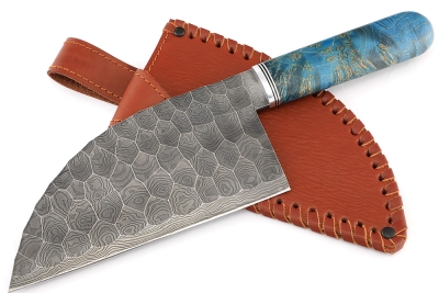Сербский нож (дамасская сталь, камень, кап клена синий)