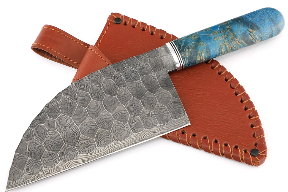 Сербский нож (дамасская сталь, камень, кап клена синий)