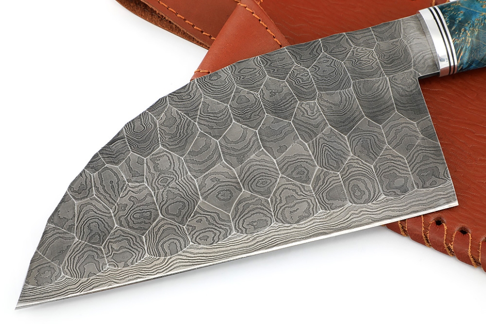 Сербский нож (дамасская сталь, камень, кап клена синий)