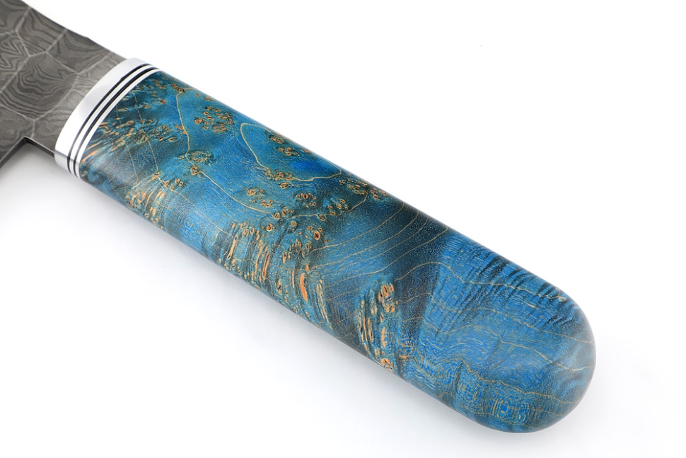 Сербский нож (дамасская сталь, камень, кап клена синий)