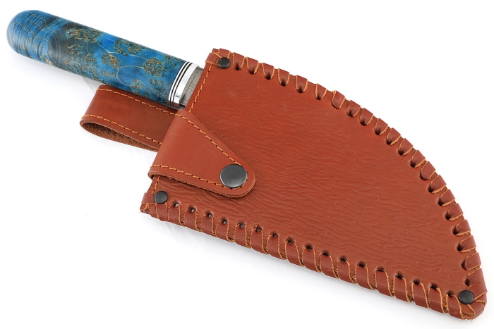 Сербский нож (дамасская сталь, камень, кап клена синий)